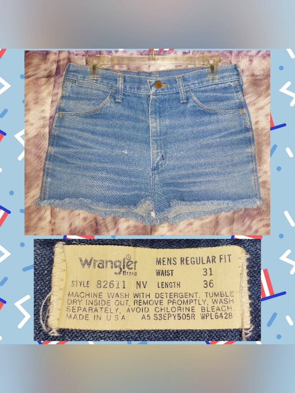 Wrangler Lightly Faded Blue Wash Regular Fit Cutoff Denim  Shorts Sz 31 Waist